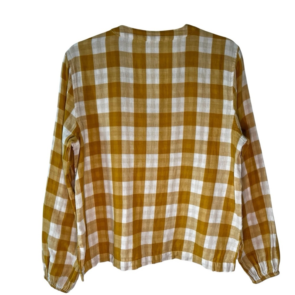 NWOT Pact Coastal Daily Organic Cotton Gingham Double Gauze V-Neck Top Yellow M - Picture 10 of 16